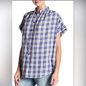 Madewell Central Shirt in blue and white plaid, size Large